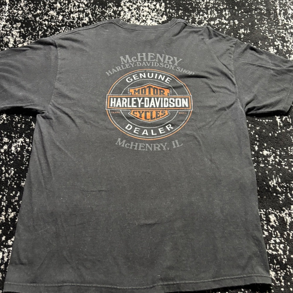 Harley Davidson McHenry IL Biker Graphic T-Shirt Mens XL Black Vintage Y2K USA - Picture 2 of 6